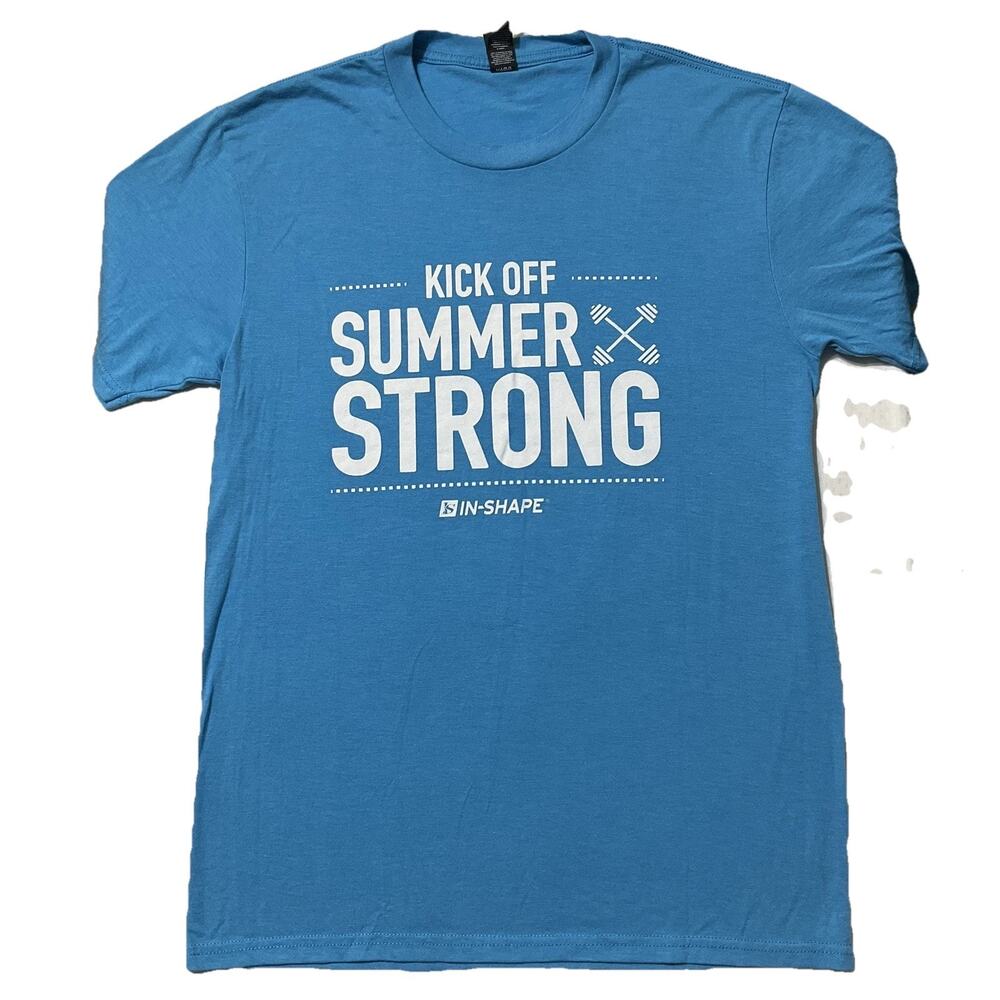 District Men Shirt Size S Blue Summer Strong Activewear Logo Short Sleeve 44